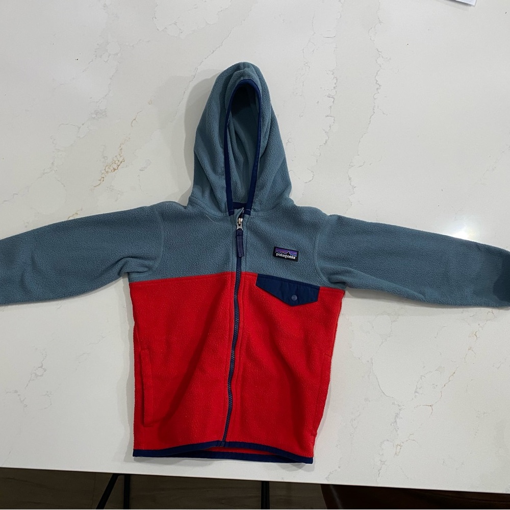 Patagonia Red and Gray 3T Fleece Hoodie Sweatshirt